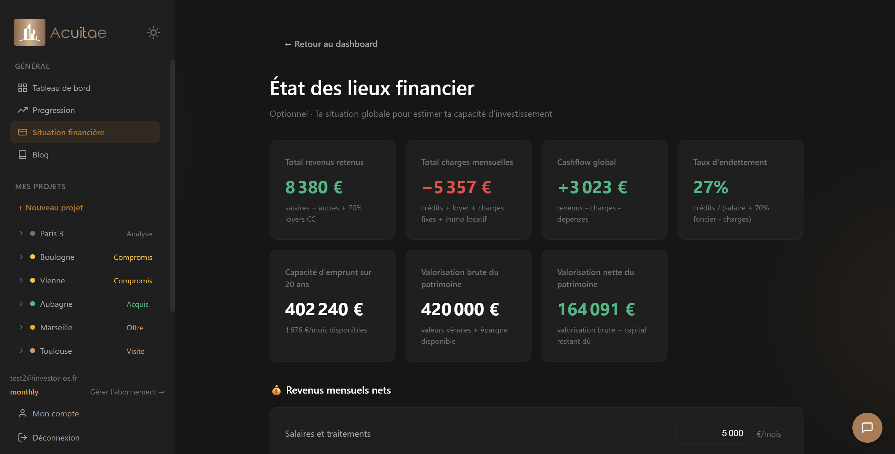 Taux & Capacité d'endettement, cashflow, patrimoine